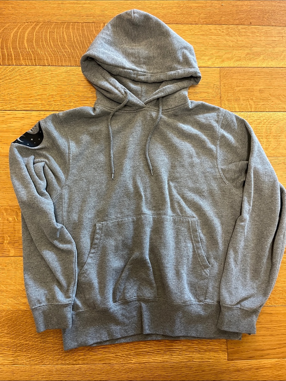 Slightly Buddha, gray hoodie, Yin Yang Sun Moon size medium